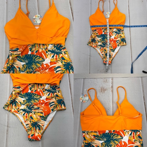 V Neck Push Up One Piece Swimsuit Women Floral Print Sexy Bathing Suit Plunging - Picture 15 of 17